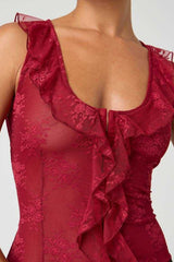 Chic Ruffle Detail Lace Up Corset Tank Top