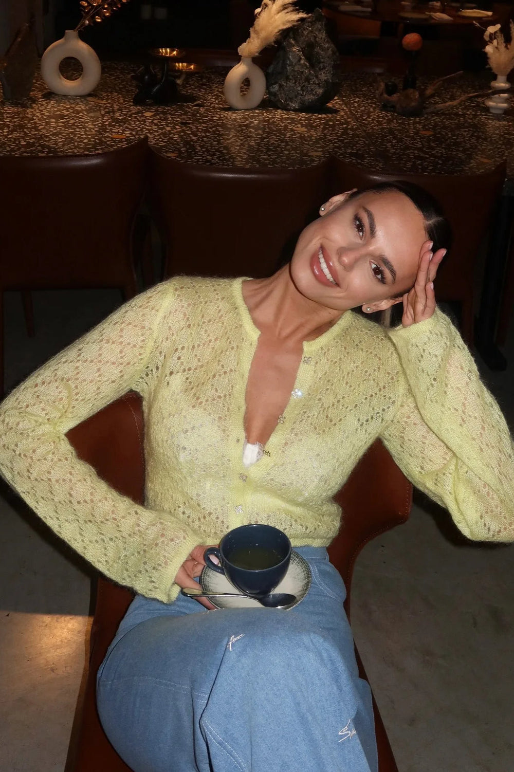 Slim Hollow Long Sleeve Single Breasted Cardigan