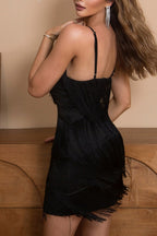 Deep V Fringe Mini Party Dress
