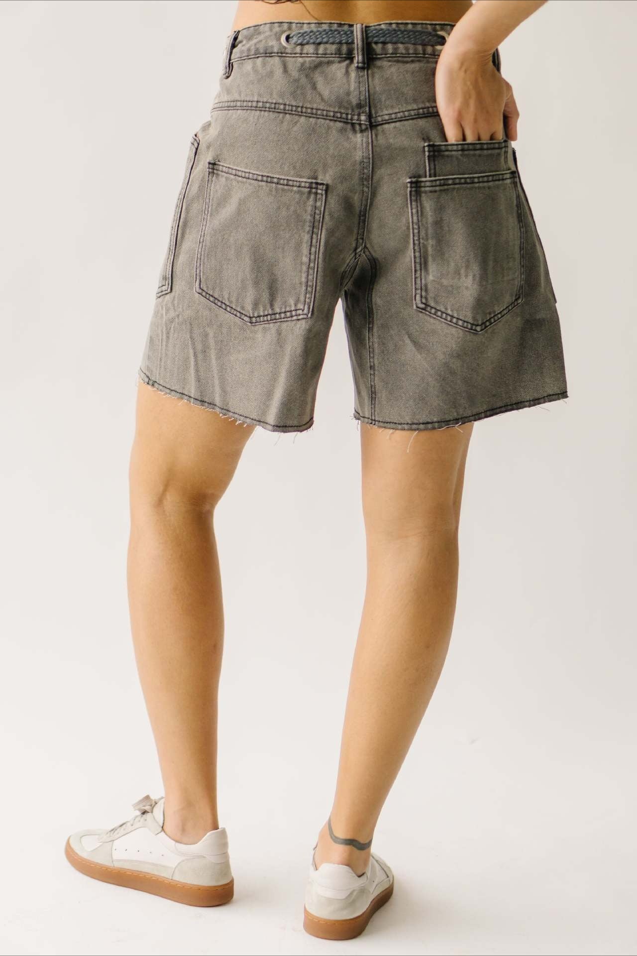 Vintage Washed Loose Fit Denim Drawstring Shorts