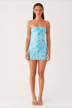 Strapless Sequin Embroidery Bodycon Mini Floral Dress