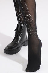 Skull Diamond Pattern Mesh Rhinestone Tights