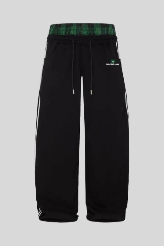 Stripe Embroidered Double Waist Sweatpants