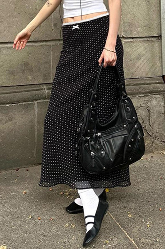 Lace Trim Polka Dot Bodycon Skirt Main image