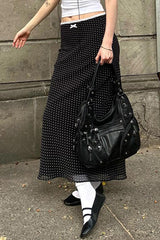 Lace Trim Polka Dot Bodycon Skirt