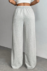 Solid Color Drawstring Waist Wide Leg Sweat Pants