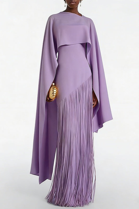 Fringe Hem Slim Fit Shawl Design Boho Dress Main image