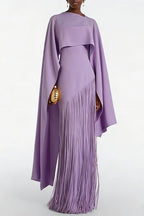 Fringe Hem Slim Fit Shawl Design Boho Dress