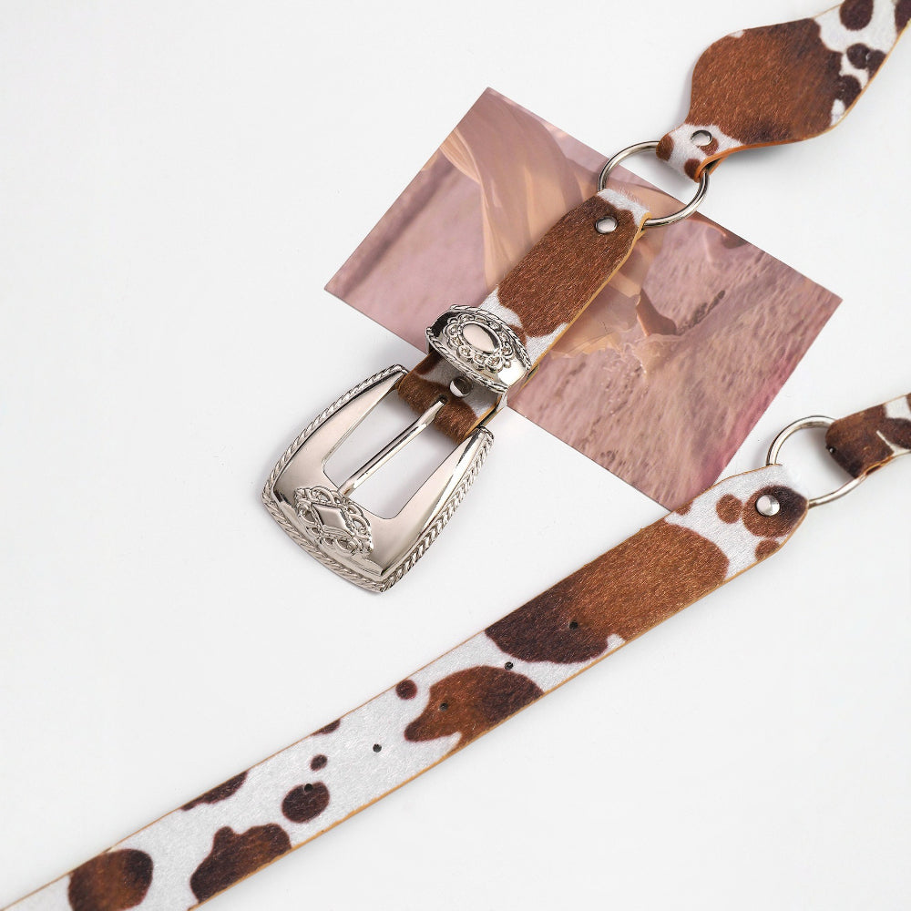 Boho Cow Print Wide Waist Belt