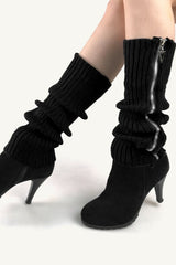 Ribbed Knit Zipper Chunky Leg Warmers