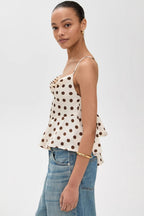 Polka Dot Ruffle Strap Cami Top
