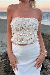 Sequin Fringe Bustier Crop Top