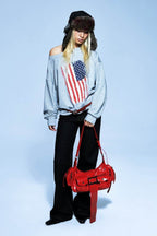 Distressed Flag Off Shoulder Sweatshirt