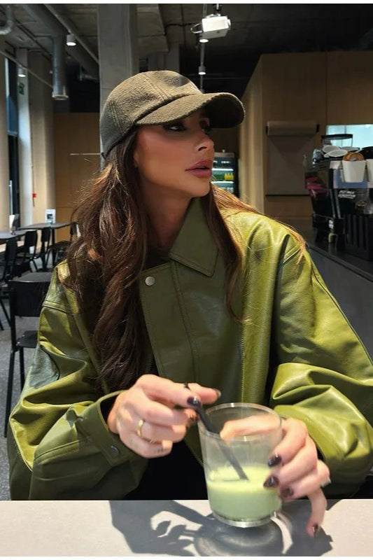 Vintage Green Faux Leather Jacket Secondary image