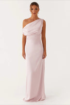 Solid Asymmetric Neckline Formal Dress
