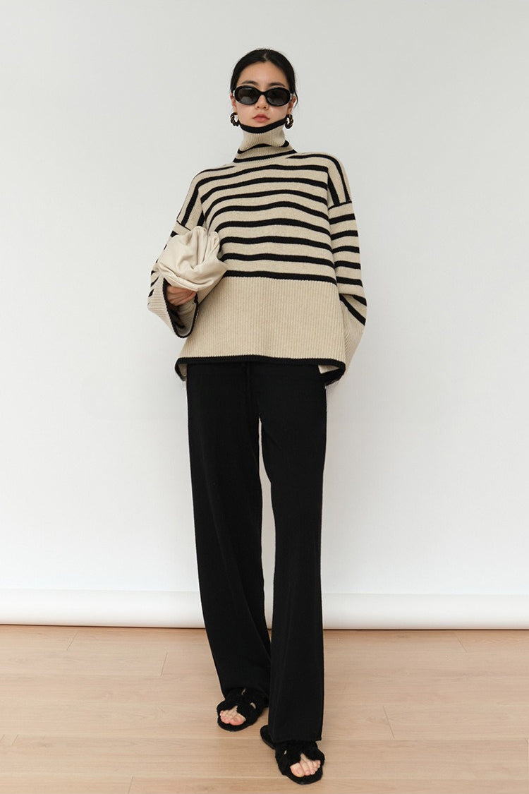 Striped High Neck Oversized Knit Sweater Secondary image