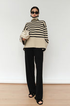 Striped High Neck Oversized Knit Sweater