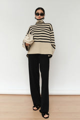 Striped High Neck Oversized Knit Sweater