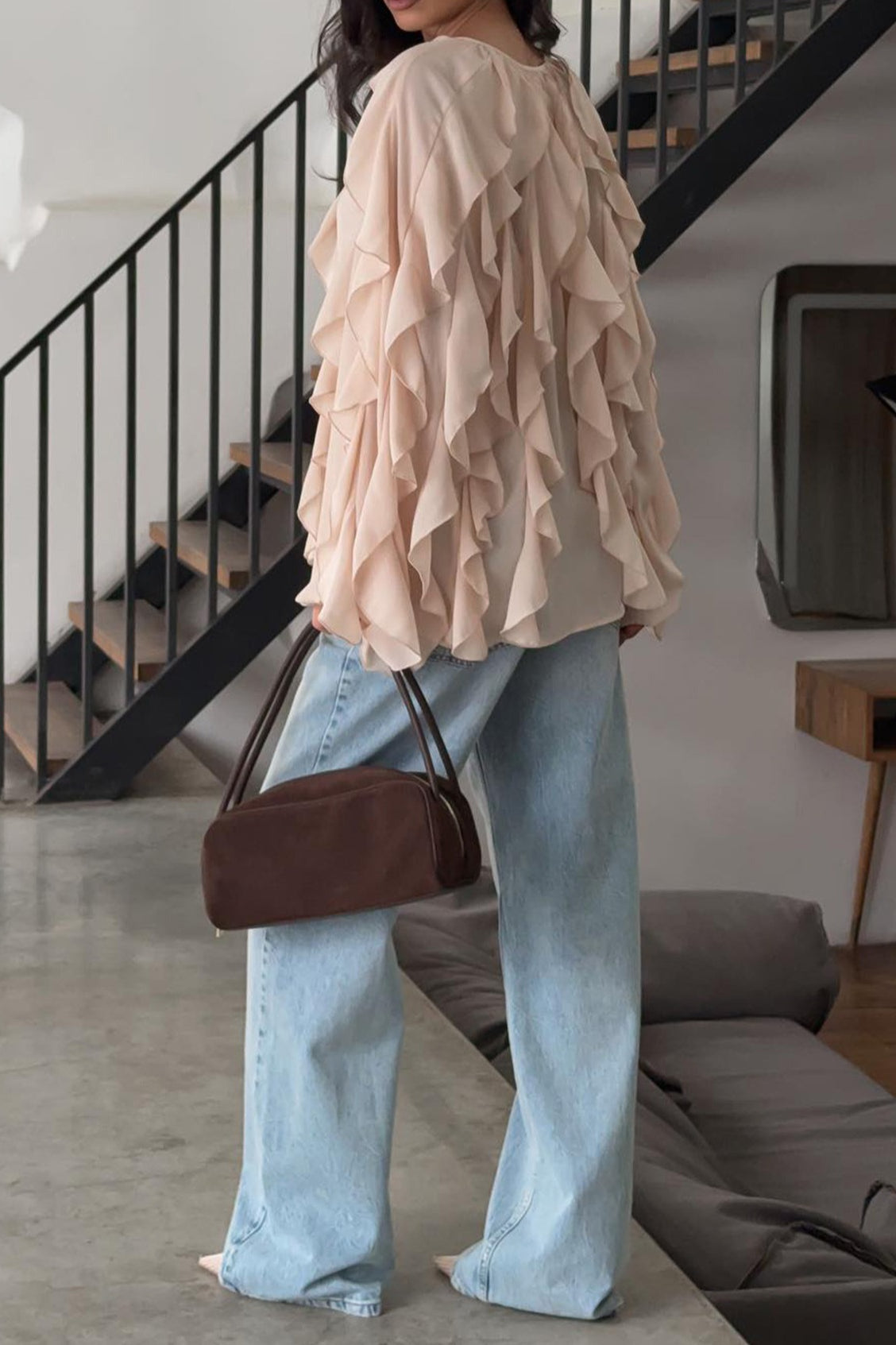 Ruffled Loose Tie Front Open Casual Blouse Secondary image