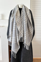 Double Faced Checkered Fringe Christmas Scarf