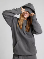 Solid Eye Mask Hoodie Pants Two Piece Set