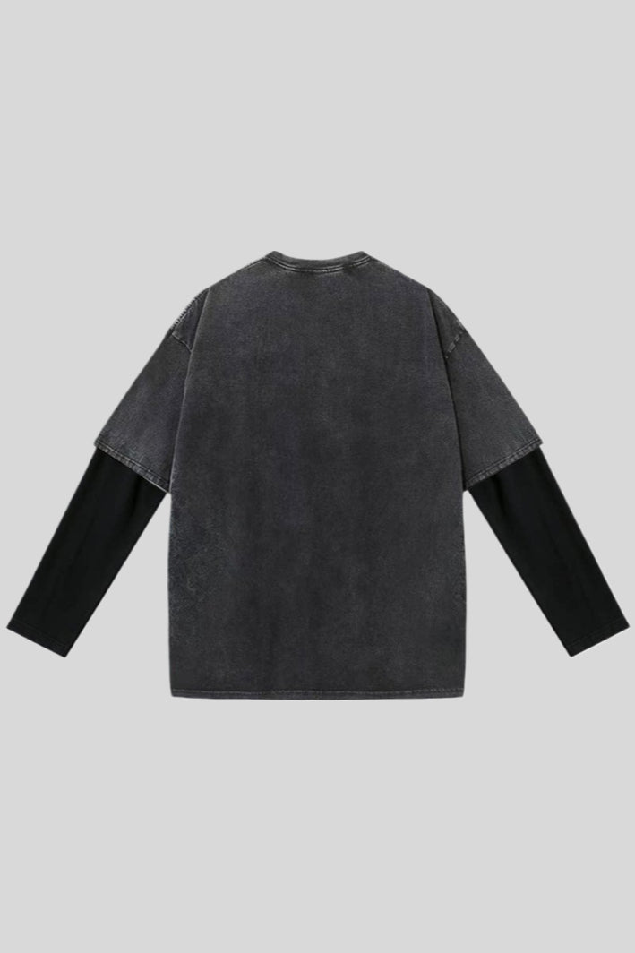 Washed Blurred Portrait Layered Long Sleeve T-Shirt