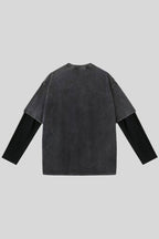 Washed Blurred Portrait Layered Long Sleeve T-Shirt