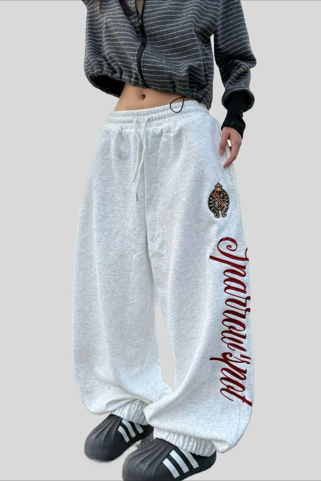 Vintage Crest Typography Embroidered Wide Leg Sweatpants Main image