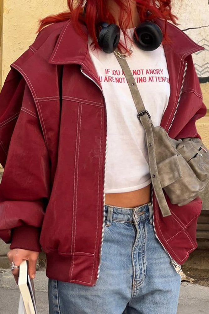 Colorblock Faux Leather Zip Jacket Secondary image