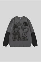 Cartoon Graphic Contrast Layered Long Sleeve Tee