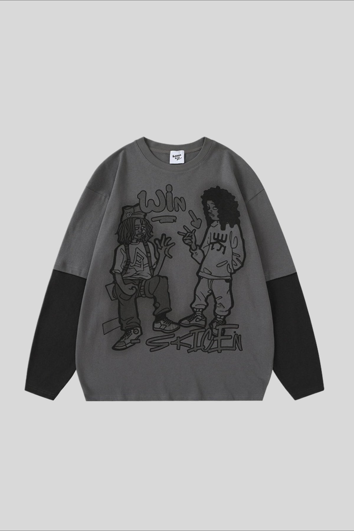 Cartoon Graphic Contrast Layered Long Sleeve Tee