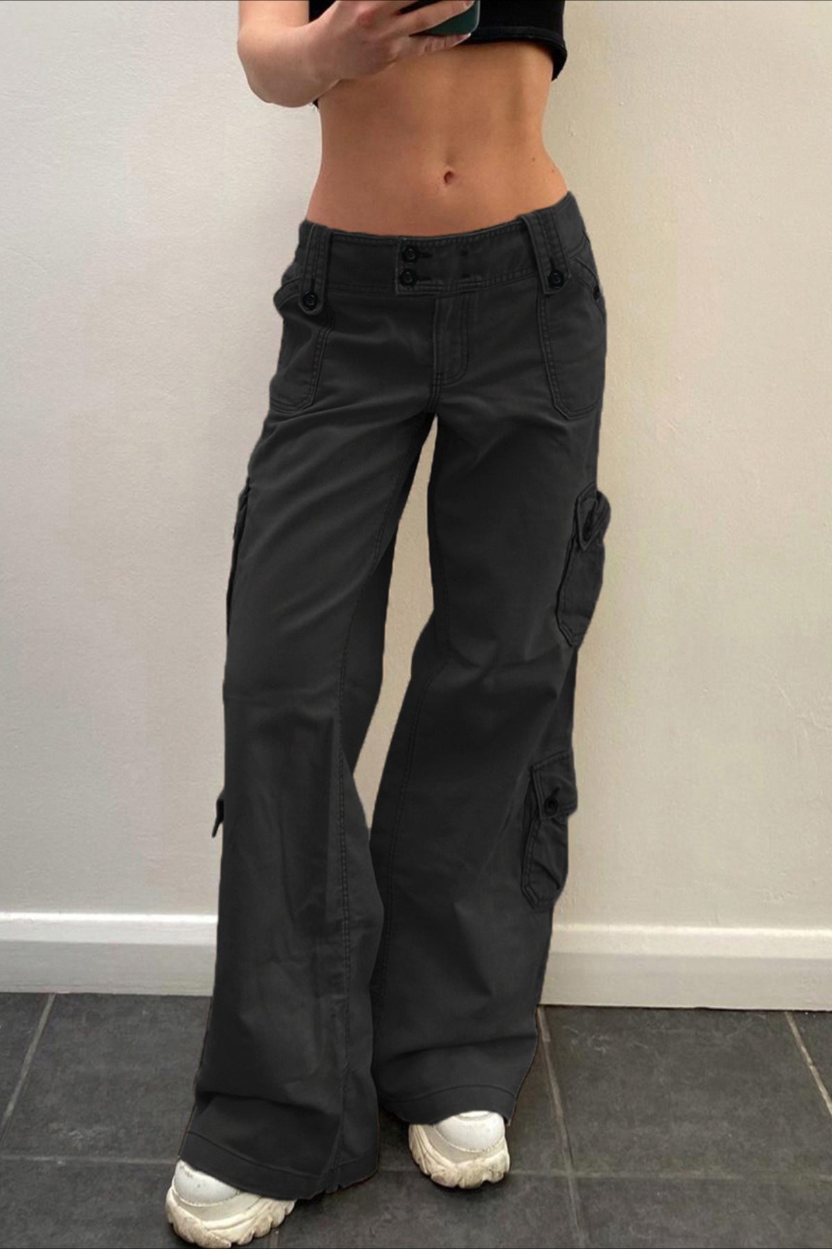 Utility Pocket Wide Waist Straight Jeans