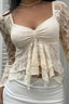 Sheer Lace Backless Flounce Hem Blouse