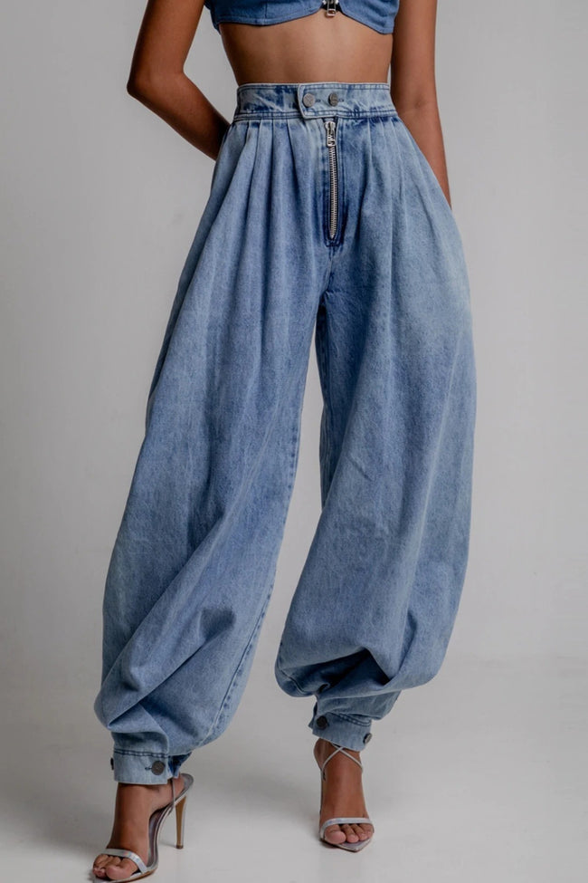 High Waist Zipper Cuff Relaxed Vintage Jeans Main image