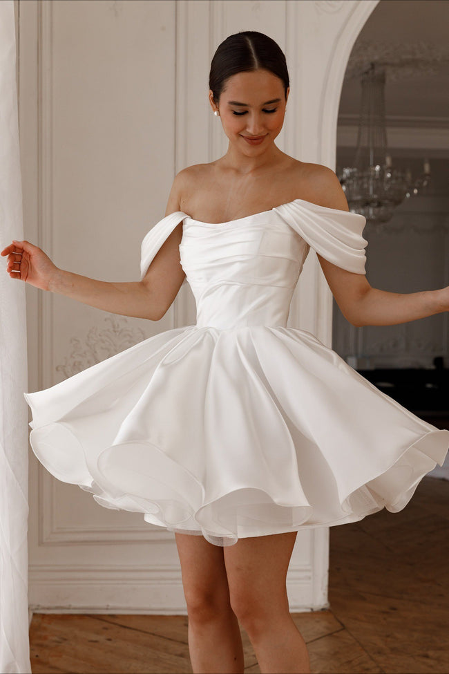 Off Shoulder Satin A Line Cocktail Dress Main image