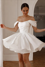 Off Shoulder Satin A Line Cocktail Dress