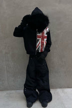 Faux Fur Union Jack Fleece Lined Hoodie