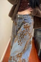 Vintage Jacquard High Rise Curved Jeans
