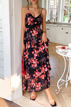 Strap Slim Vacation Maxi Floral Dress