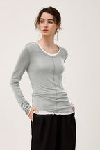 Tencel Wool Blend Round Neck Knit Top