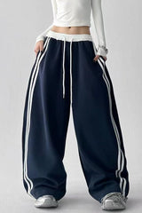 Contrast High Waist Athletic Fluid Wide Leg Pants