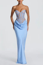 Lace Corset Draped Satin Formal Dress