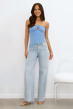 Asymmetric Hem Corset Mesh U Neck Tube Top