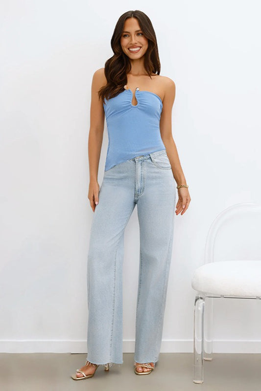 Asymmetric Hem Corset Mesh U Neck Tube Top