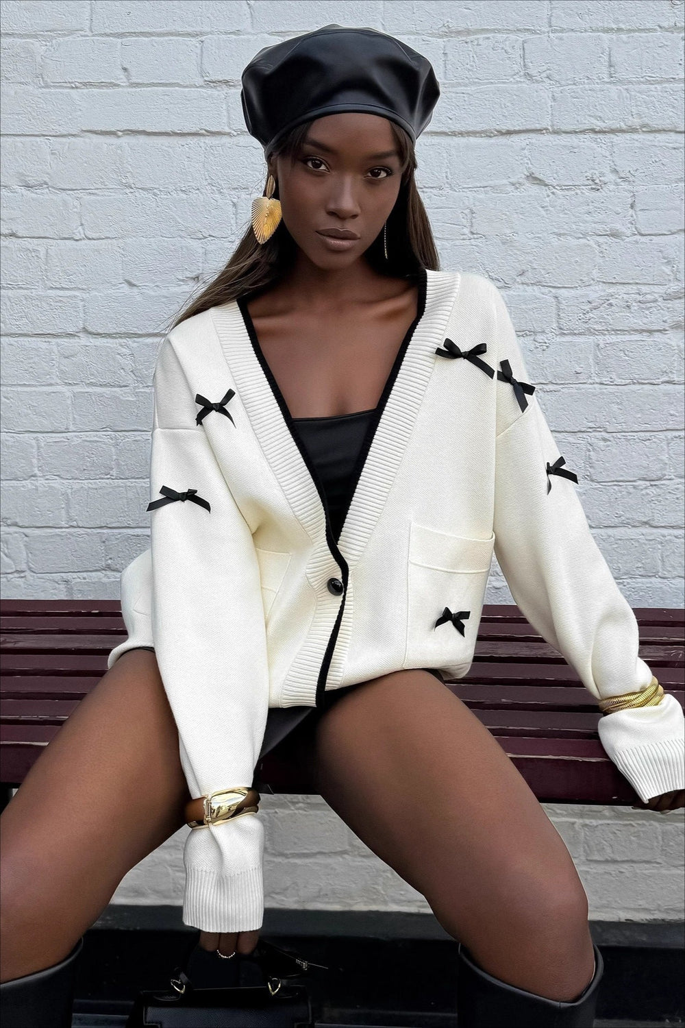 Bow Detail V-Neck Cardigan