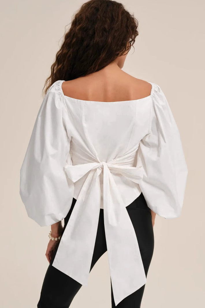 Corset Back Bow Puff Sleeve Blouse Secondary image