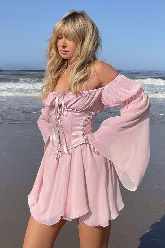 Asymmetric Ruched Chiffon Belted Waist Skirt Set Secondary image