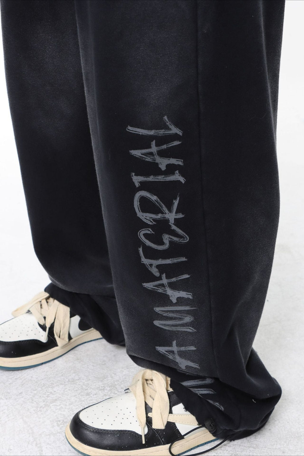 Washed Typography Wide Leg Fleece Sweatpants