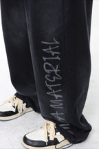 Washed Typography Wide Leg Fleece Sweatpants