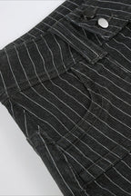 Striped Colorblock Low Rise Double Breasted Denim Shorts